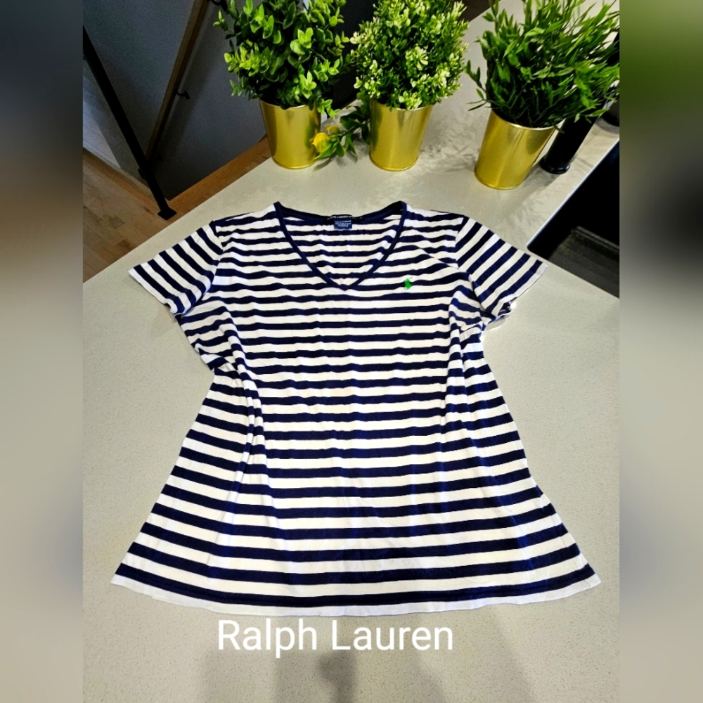 RALPH LAUREN T-Shirt Stylé À Fines Rayures Et Logo